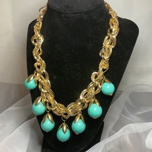 Teal Berry With Gold Tone Chain Statement Necklace